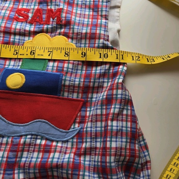 Kelly's Kids Monogrammed Sam Plaid Romper Boat Applique Size 3 Vintage One Piece - Picture 9 of 9